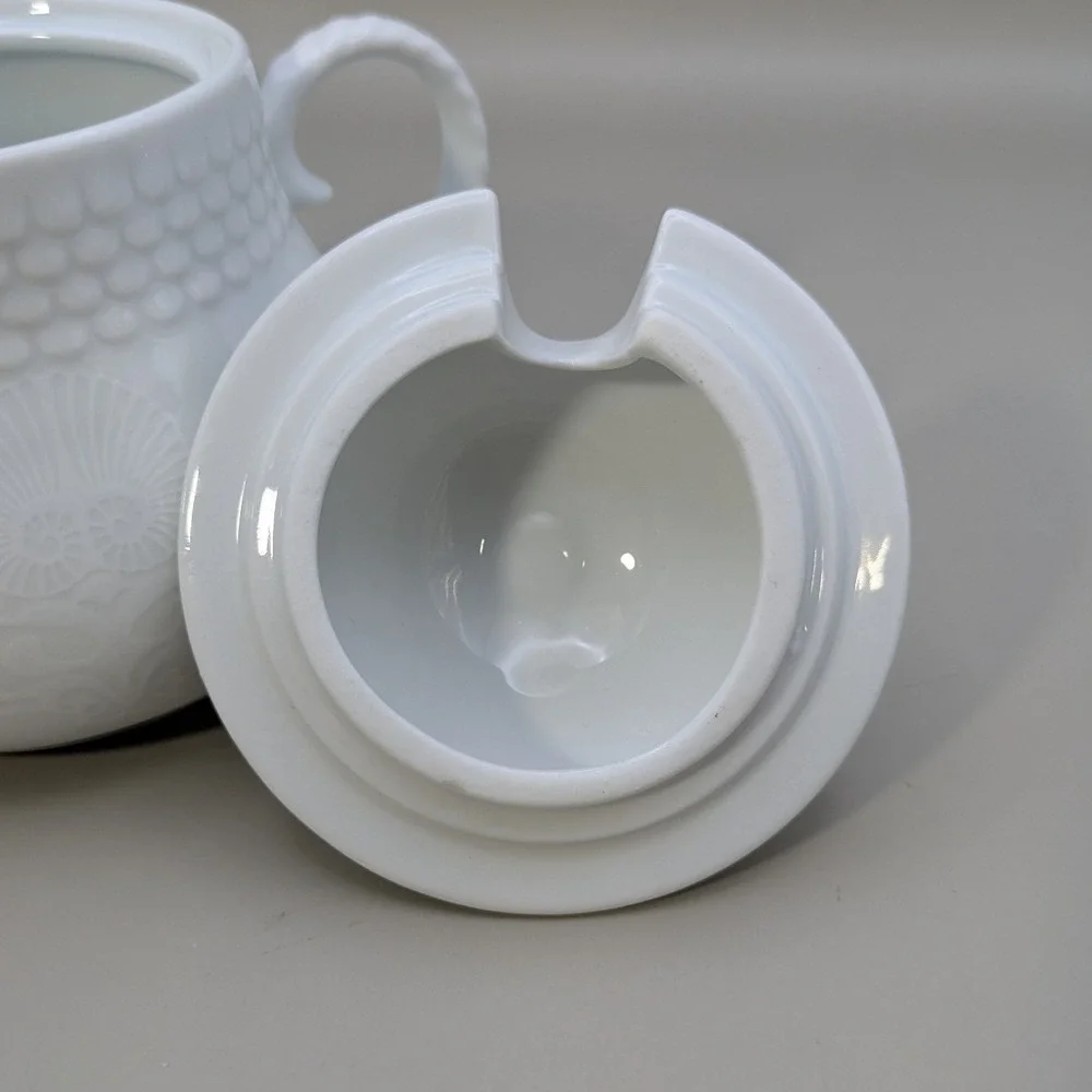 Vintage Jadeborg Germany White Porcelain Oil Vinegar Cruet Set Sugar Bowl 3 Pc